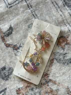 4pcs/set Viral Fashion Exqusite Crystal Flower Heart Hair Clips Hairpin